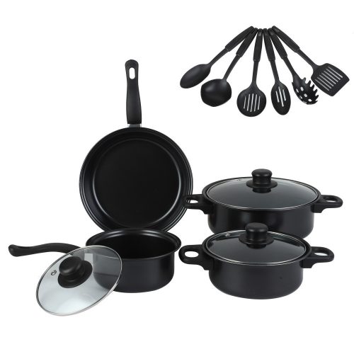 Set de tigăi antiaderente din 13 piese cu ustensile negru G23