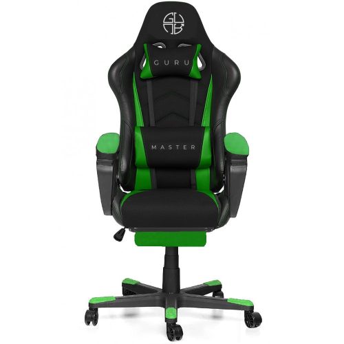 Guru Master GM2-GN-L, scaun de gaming,  elegant, ergonomic, rotativ, cu suport picioare, negru/verde