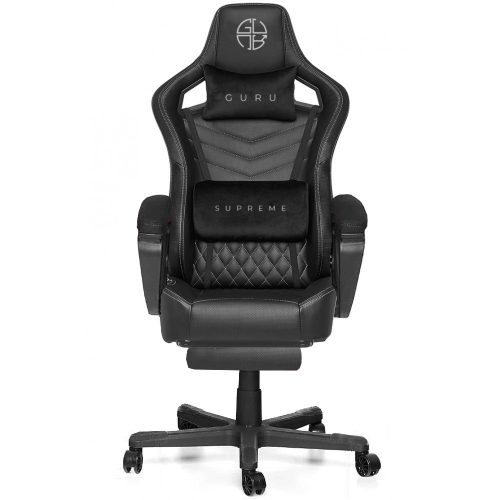 Guru Supreme GS1-W-L, scaun de gaming,  elegant, ergonomic, rotativ, cu suport picioare, negru/alb