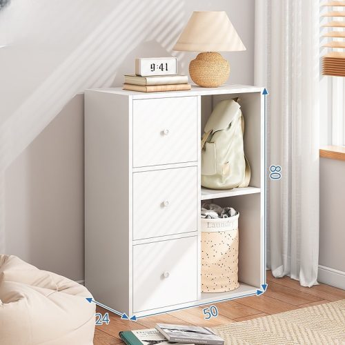 Dresser dormitor living mobilă cu 3 uși dulap, PN03, 50 x 24 x 80 cm, alb 