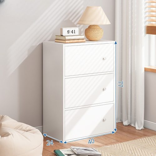 Dresser dormitor living mobilă cu 3 uși dulap, PN04, 40 x 24 x 77 cm, alb 